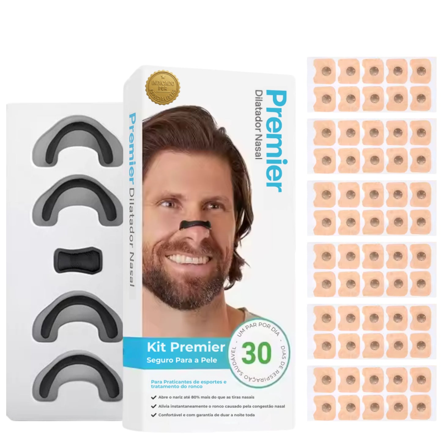 Dilatador Nasal Magnético Premier Original - Kit Econômico com 30 pares