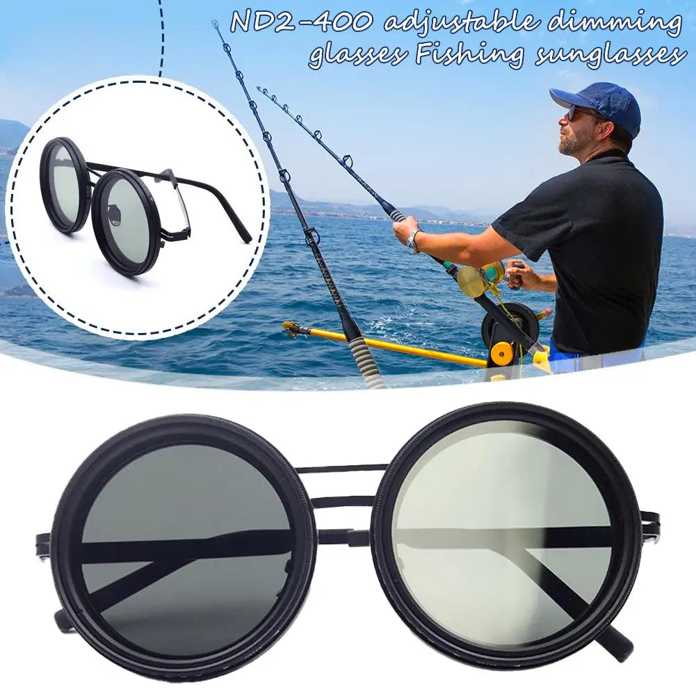 Polarized Fishing Sunglasses ND2-400 Adjustable Dimming Vintage Punk Sunglasses with Round Lenses Fishing Gift with Hard Case