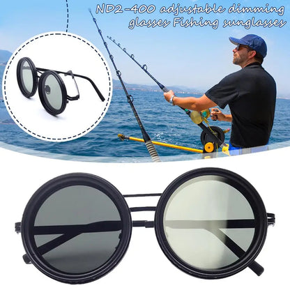 Polarized Fishing Sunglasses ND2-400 Adjustable Dimming Vintage Punk Sunglasses with Round Lenses Fishing Gift with Hard Case