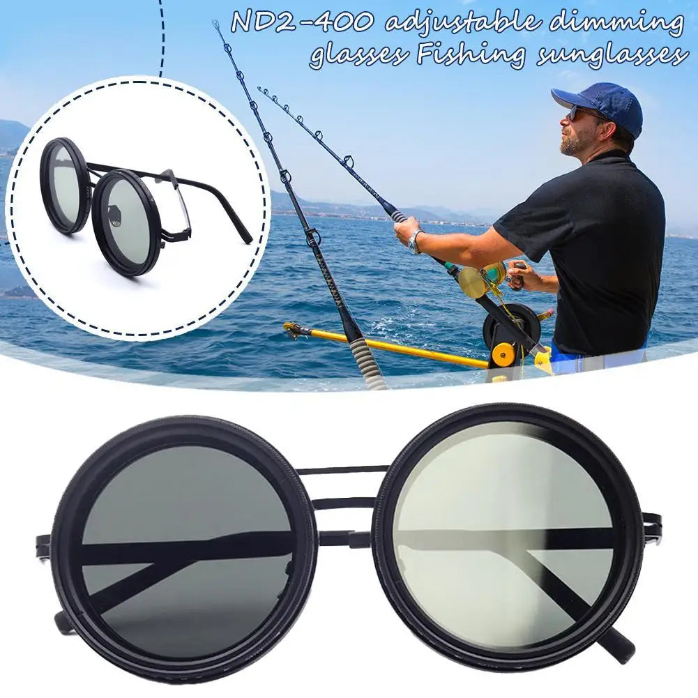 Polarized Fishing Sunglasses ND2-400 Adjustable Dimming Vintage Punk Sunglasses with Round Lenses Fishing Gift with Hard Case