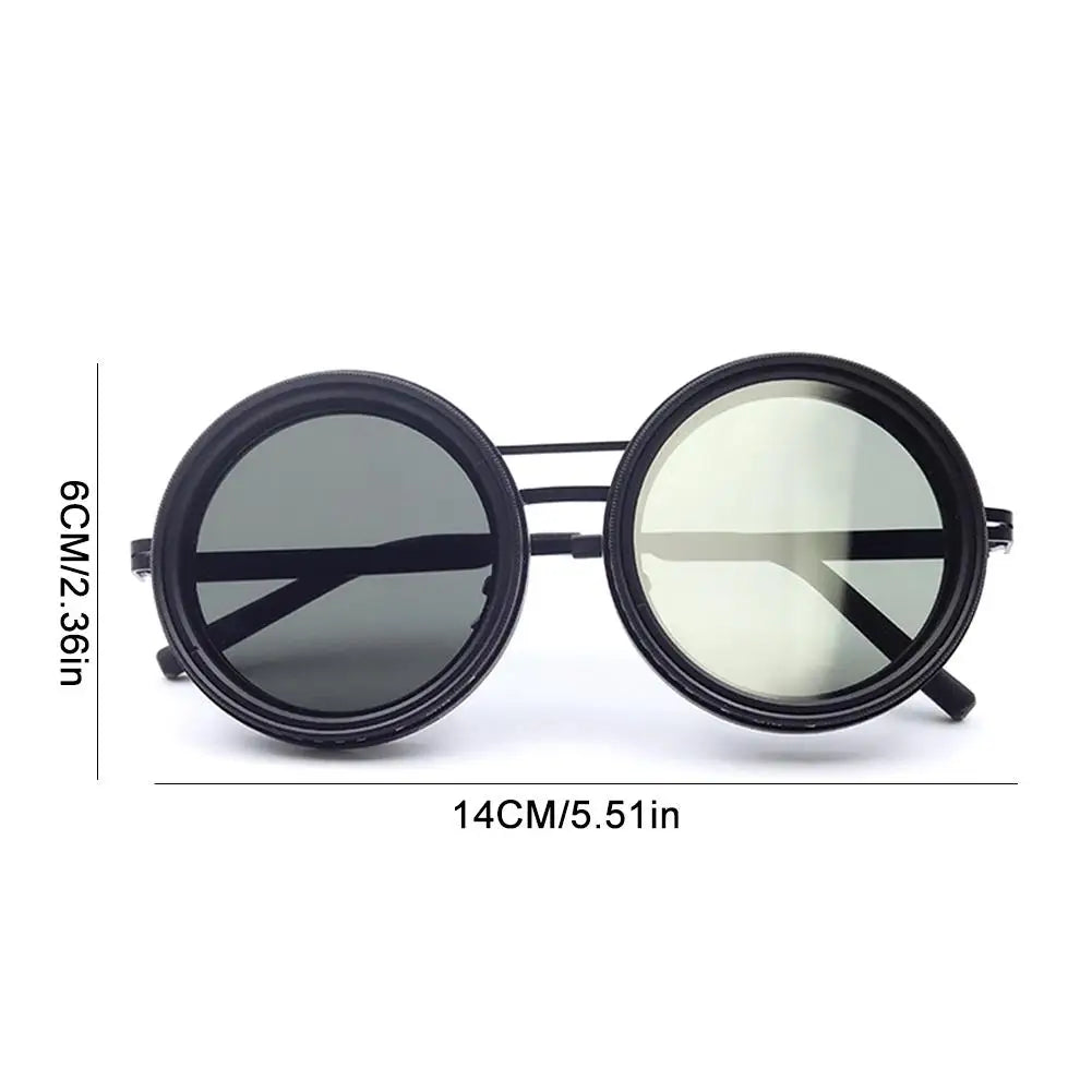 Polarized Fishing Sunglasses ND2-400 Adjustable Dimming Vintage Punk Sunglasses with Round Lenses Fishing Gift with Hard Case
