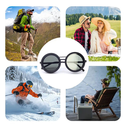 Polarized Fishing Sunglasses ND2-400 Adjustable Dimming Vintage Punk Sunglasses with Round Lenses Fishing Gift with Hard Case