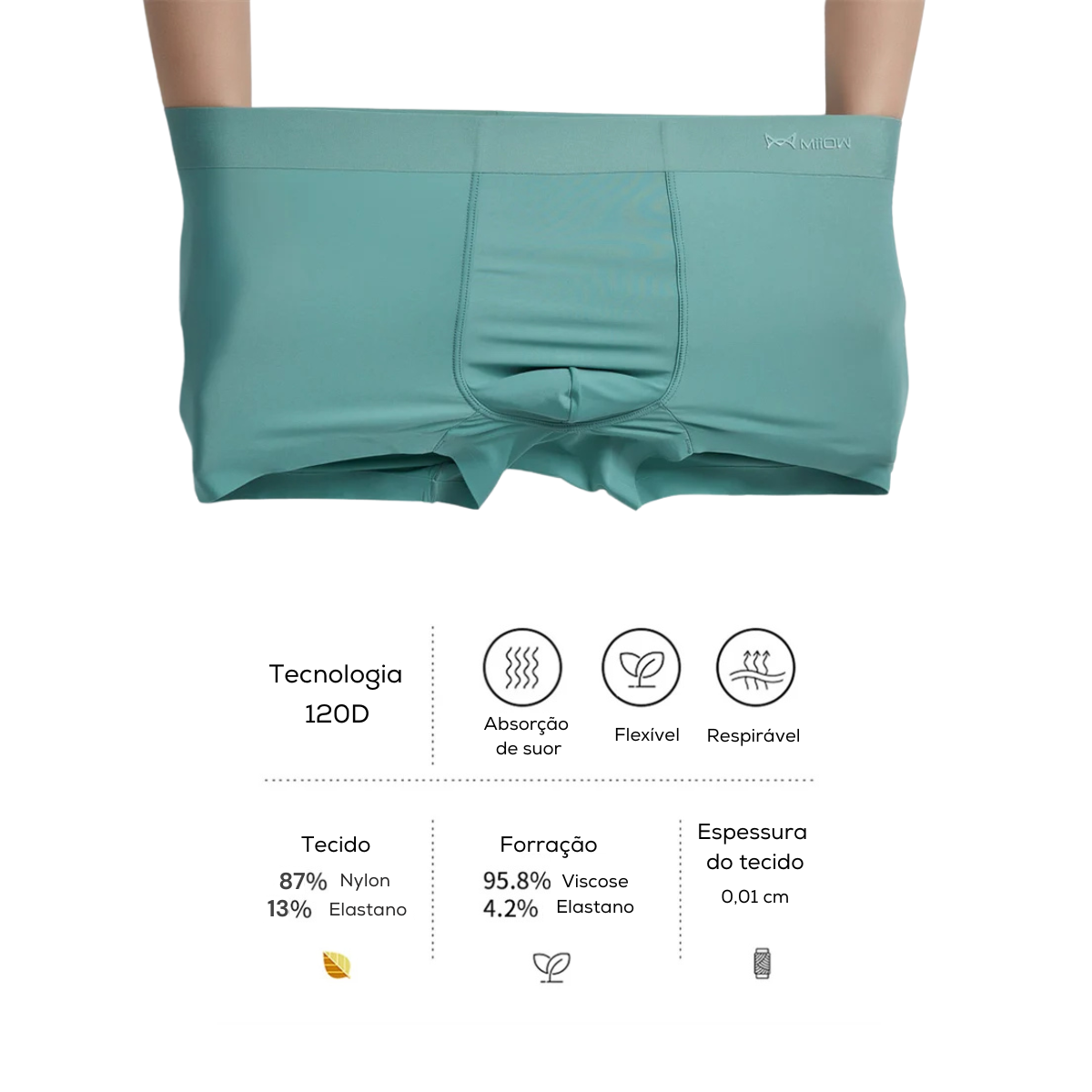 Kit 3 Cuecas Seda Gelo Elastano Anti Odor Anti Bacteriana